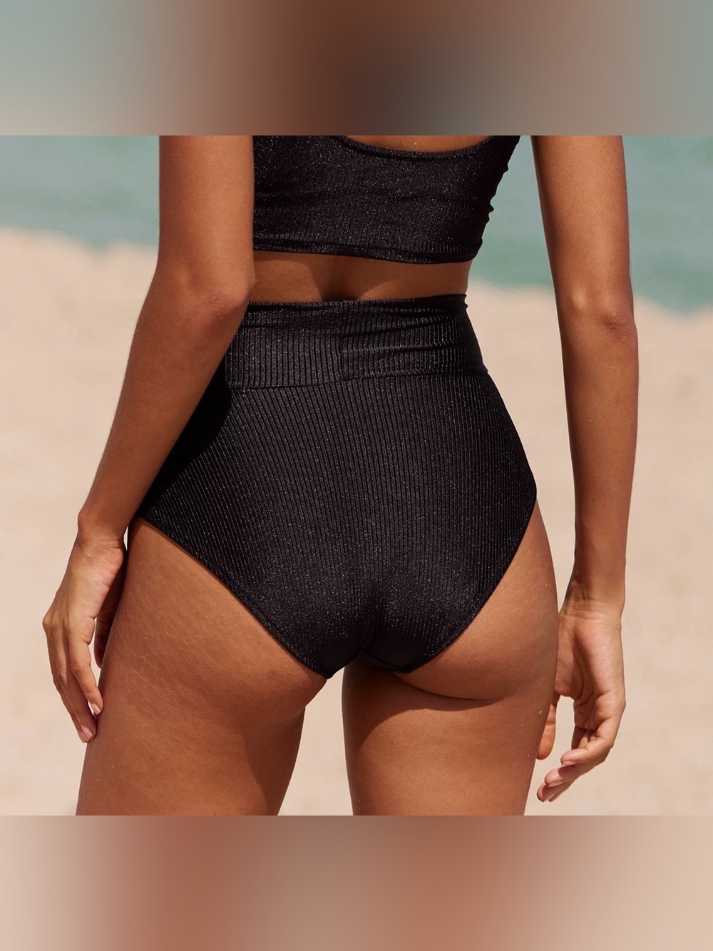 NWT Aerie Shine Rib Crossover High Waisted Full Coverage Bottom in Black -  XL